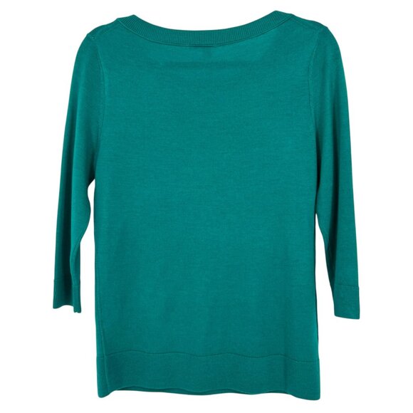 Halogen Teal Blue Merino Wool 3/4 Sleeve Sweater Size Small - Picture 7 of 14